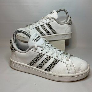 Adidas Womens Grand Court FW9779 White Cheetah Low Top Sneakers Shoes Size 7.5